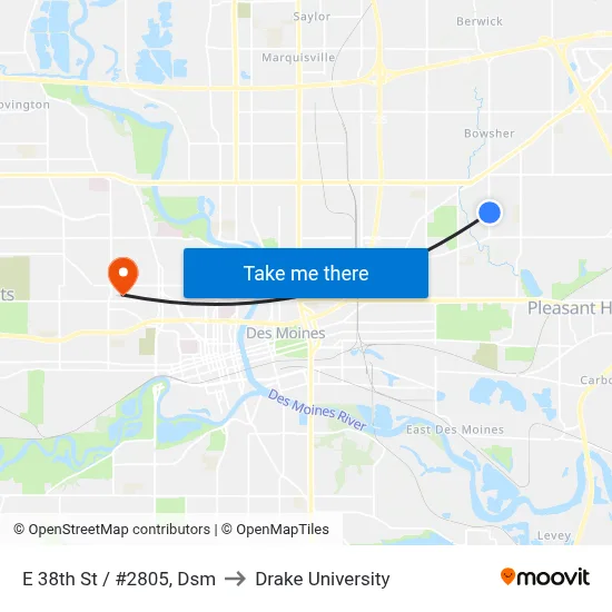 E 38th St / #2805, Dsm to Drake University map