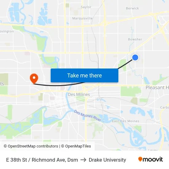 E 38th St / Richmond Ave, Dsm to Drake University map