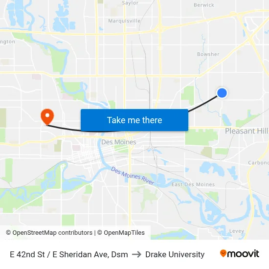 E 42nd St / E Sheridan Ave, Dsm to Drake University map