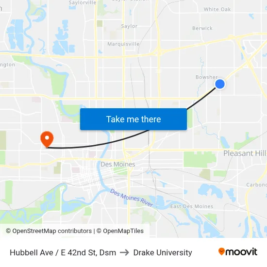 Hubbell Ave / E 42nd St, Dsm to Drake University map
