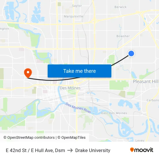E 42nd St / E Hull Ave, Dsm to Drake University map