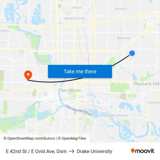 E 42nd St / E Ovid Ave, Dsm to Drake University map