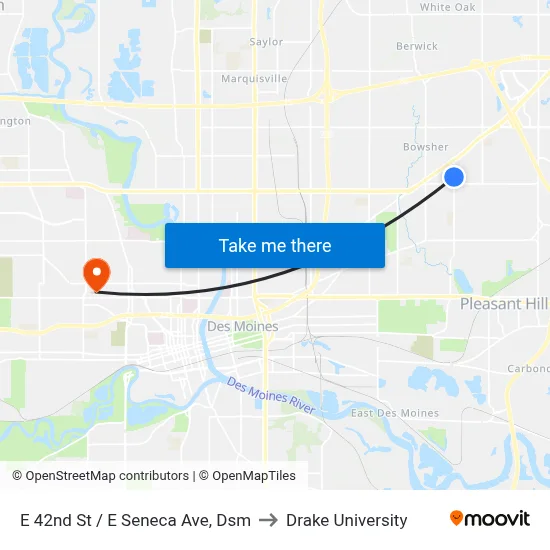E 42nd St / E Seneca Ave, Dsm to Drake University map