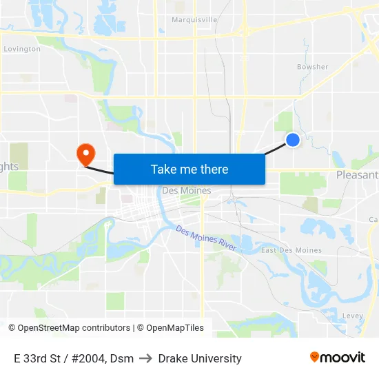 E 33rd St / #2004, Dsm to Drake University map