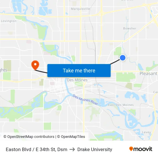 Easton Blvd / E 34th St, Dsm to Drake University map