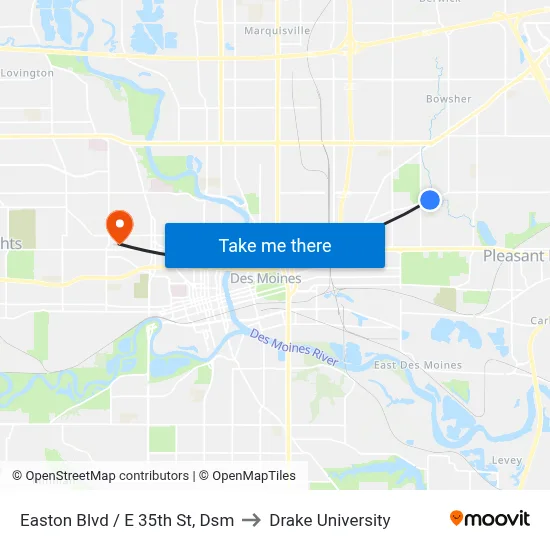 Easton Blvd / E 35th St, Dsm to Drake University map