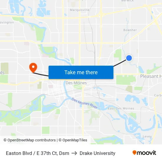 Easton Blvd / E 37th Ct, Dsm to Drake University map