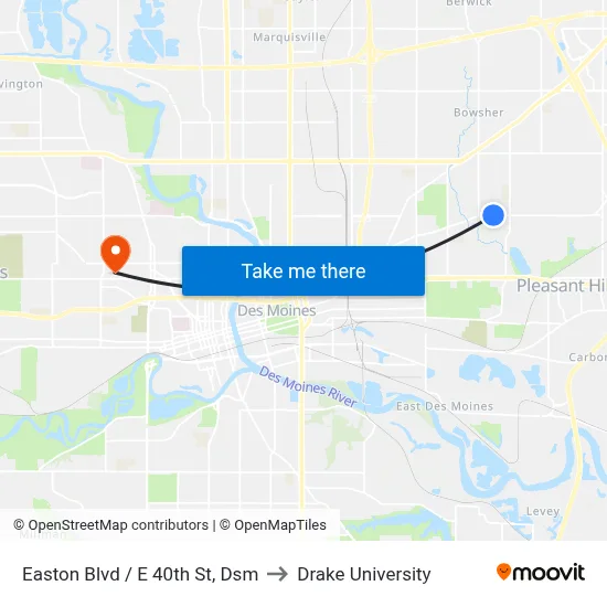 Easton Blvd / E 40th St, Dsm to Drake University map