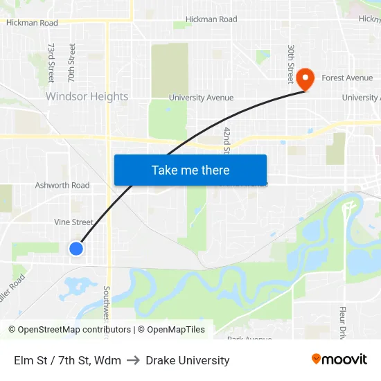 Elm St / 7th St, Wdm to Drake University map