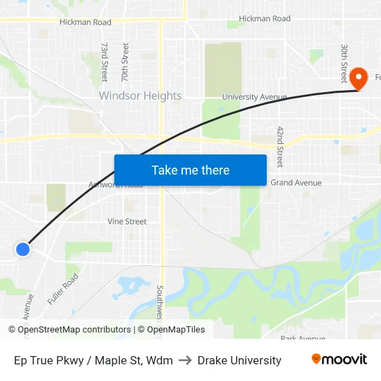 Ep True Pkwy / Maple St, Wdm to Drake University map