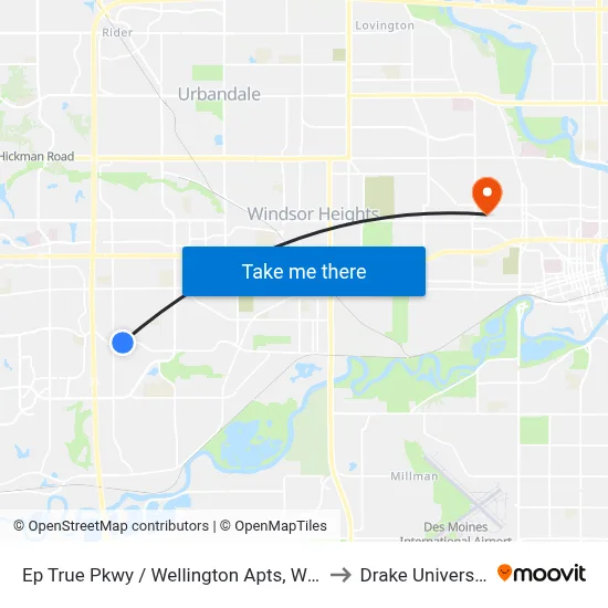 Ep True Pkwy / Wellington Apts, Wdm to Drake University map