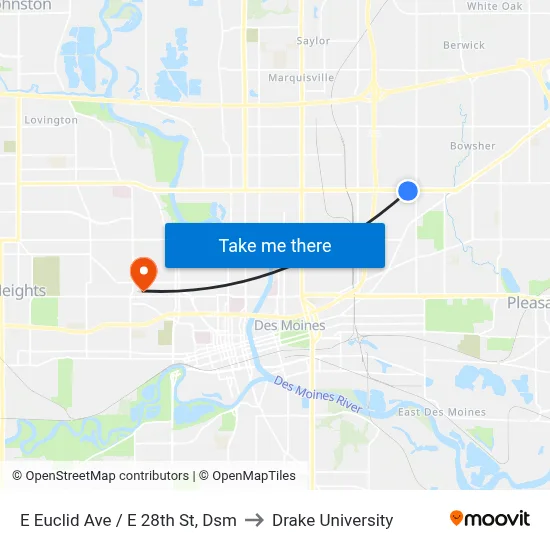 E Euclid Ave / E 28th St, Dsm to Drake University map