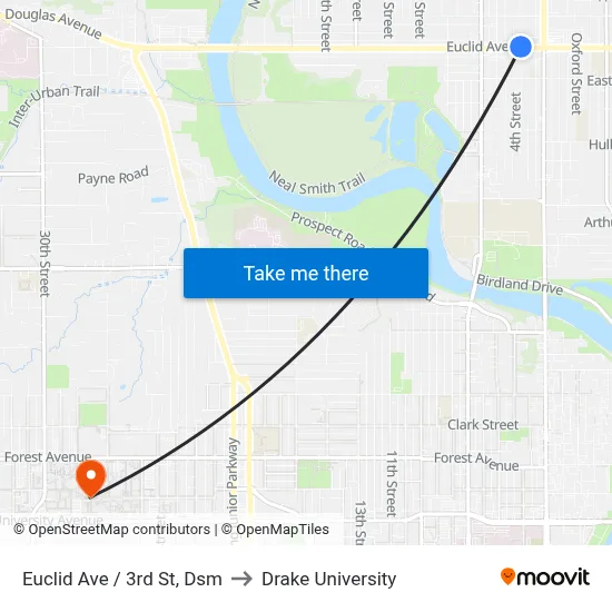 Euclid Ave / 3rd St, Dsm to Drake University map