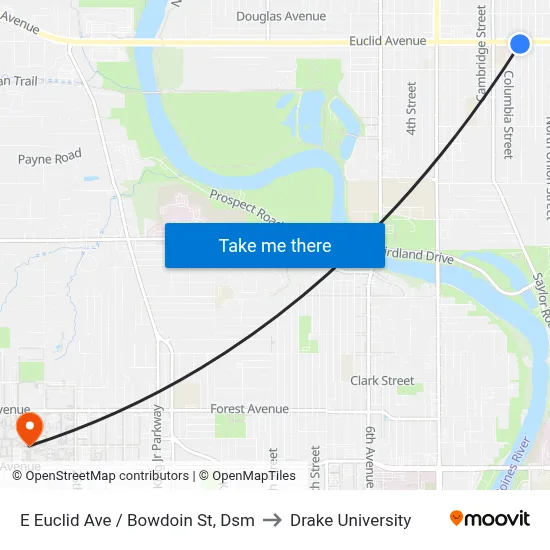 E Euclid Ave / Bowdoin St, Dsm to Drake University map