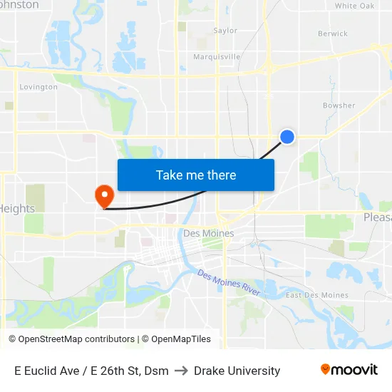 E Euclid Ave / E 26th St, Dsm to Drake University map