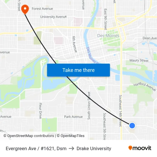 Evergreen Ave / #1621, Dsm to Drake University map