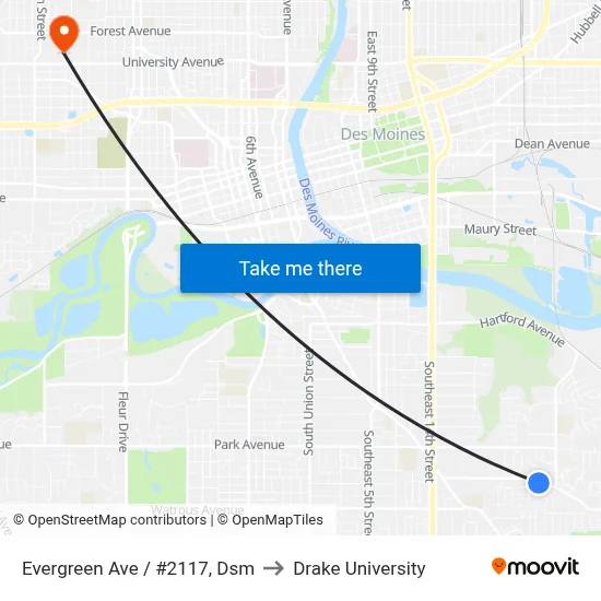 Evergreen Ave / #2117, Dsm to Drake University map