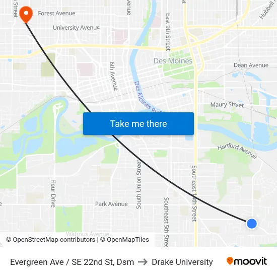 Evergreen Ave / SE 22nd St, Dsm to Drake University map