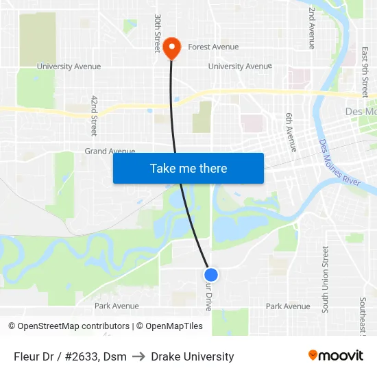 Fleur Dr / #2633, Dsm to Drake University map