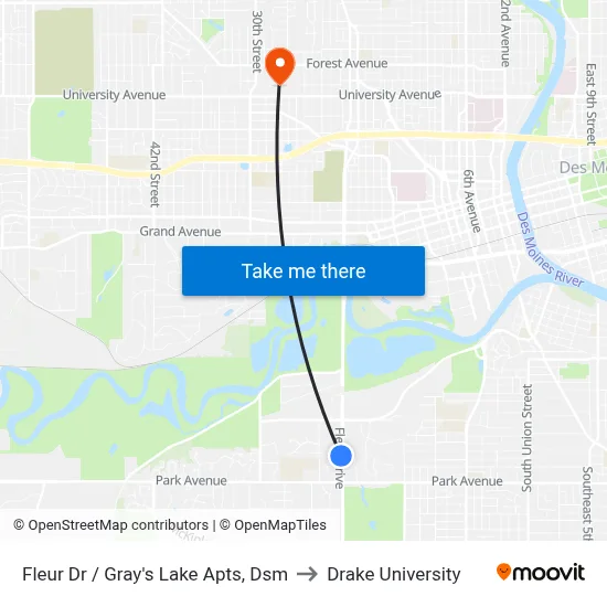 Fleur Dr / Gray's Lake Apts, Dsm to Drake University map