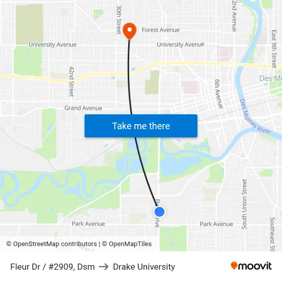 Fleur Dr / #2909, Dsm to Drake University map