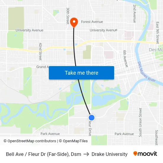 Bell Ave / Fleur Dr (Far-Side), Dsm to Drake University map