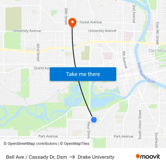 Bell Ave / Cassady Dr, Dsm to Drake University map