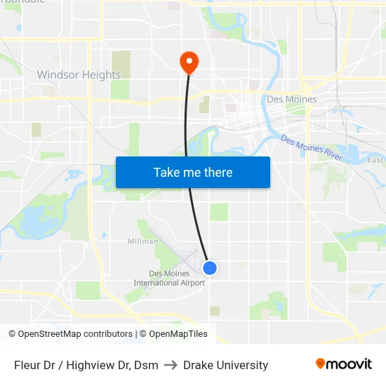Fleur Dr / Highview Dr, Dsm to Drake University map