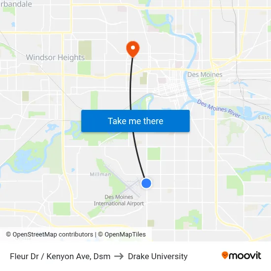 Fleur Dr / Kenyon Ave, Dsm to Drake University map