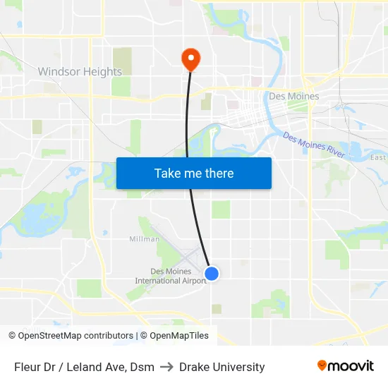 Fleur Dr / Leland Ave, Dsm to Drake University map