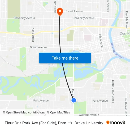 Fleur Dr / Park Ave (Far-Side), Dsm to Drake University map