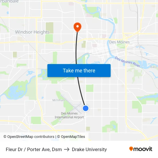 Fleur Dr / Porter Ave, Dsm to Drake University map