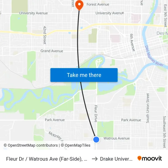 Fleur Dr / Watrous Ave (Far-Side), Dsm to Drake University map