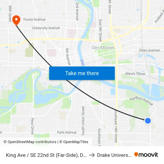 King Ave / SE 22nd St (Far-Side), Dsm to Drake University map
