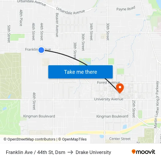 Franklin Ave / 44th St, Dsm to Drake University map
