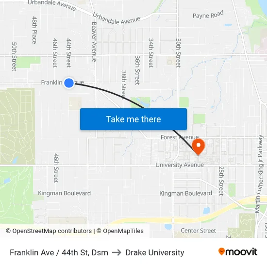 Franklin Ave / 44th St, Dsm to Drake University map