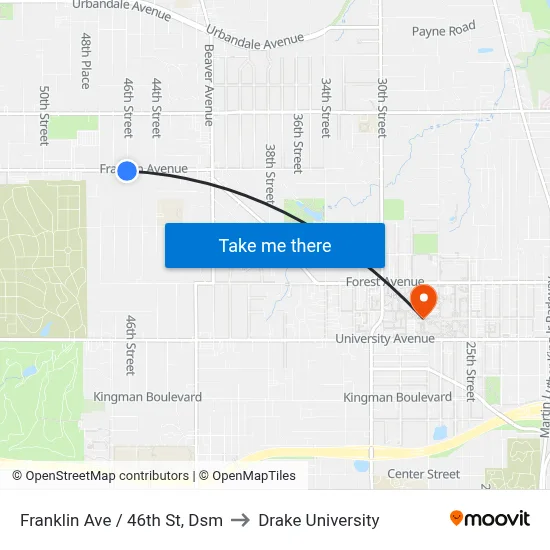 Franklin Ave / 46th St, Dsm to Drake University map