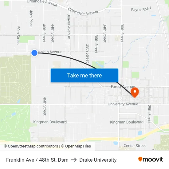 Franklin Ave / 48th St, Dsm to Drake University map