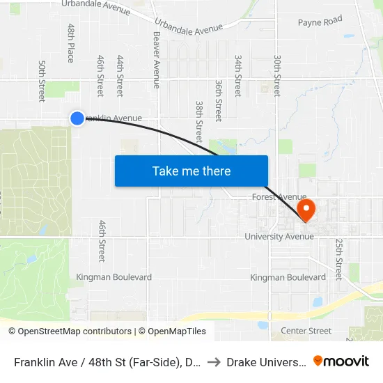 Franklin Ave / 48th St (Far-Side), Dsm to Drake University map