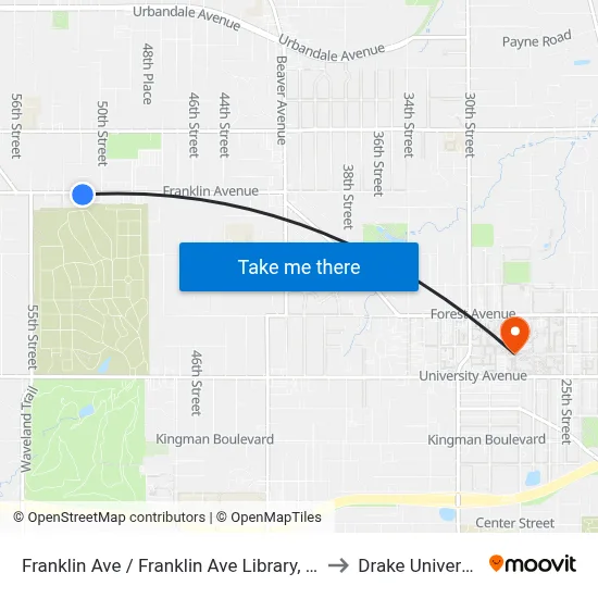 Franklin Ave / Franklin Ave Library, Dsm to Drake University map