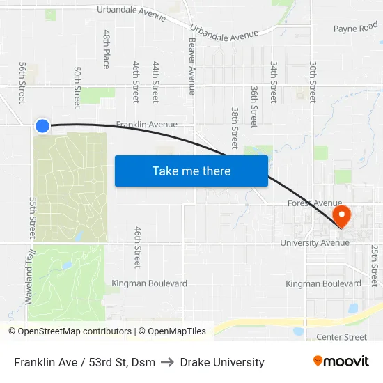 Franklin Ave / 53rd St, Dsm to Drake University map