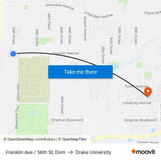Franklin Ave / 56th St, Dsm to Drake University map