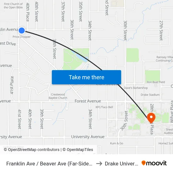 Franklin Ave / Beaver Ave (Far-Side), Dsm to Drake University map