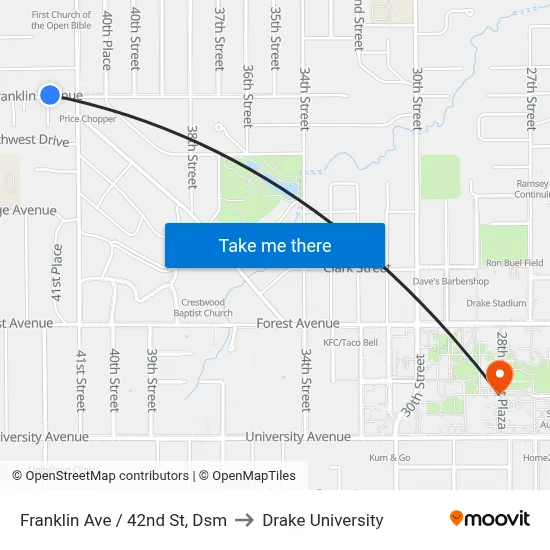 Franklin Ave / 42nd St, Dsm to Drake University map