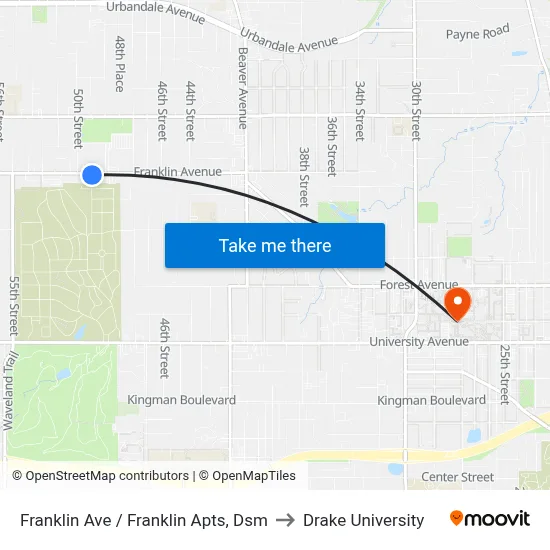Franklin Ave / Franklin Apts, Dsm to Drake University map
