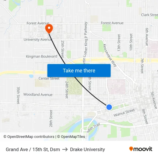Grand Ave / 15th St, Dsm to Drake University map