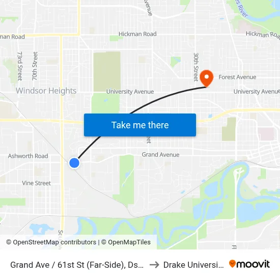 Grand Ave / 61st St (Far-Side), Dsm to Drake University map
