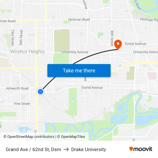 Grand Ave / 62nd St, Dsm to Drake University map