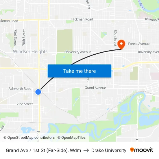 Grand Ave / 1st St (Far-Side), Wdm to Drake University map
