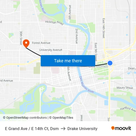 E Grand Ave / E 14th Ct, Dsm to Drake University map